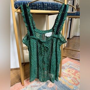 Anthropologie green dotted tank